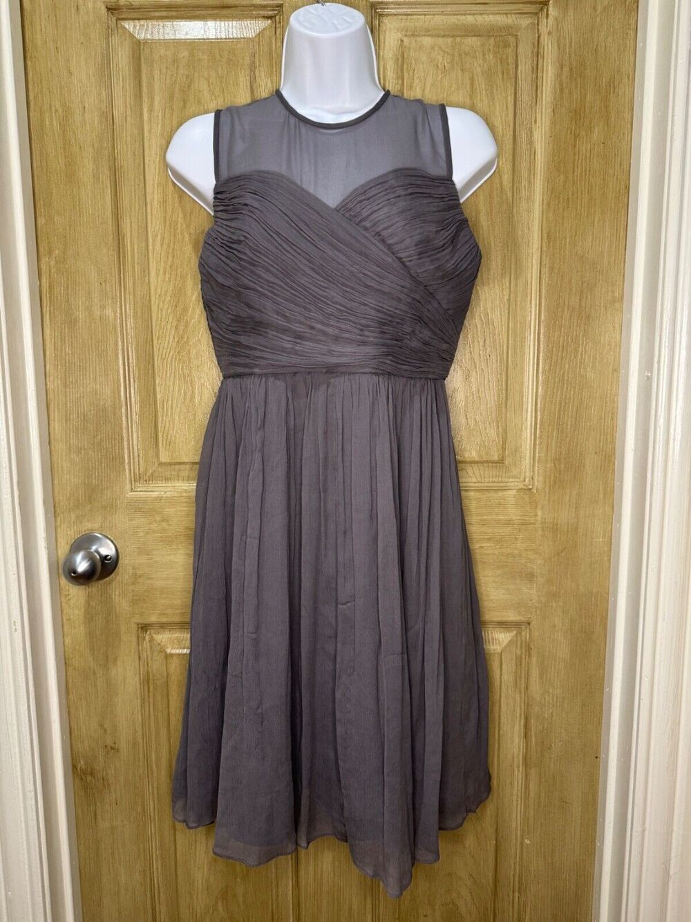 J.Crew Women’s Clara 100% Silk Chiffon Mini Dress Gray Sleeveless 6P Stunning!